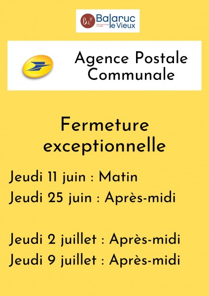 Agence Postale Communale - Fermeture exceptionnelle