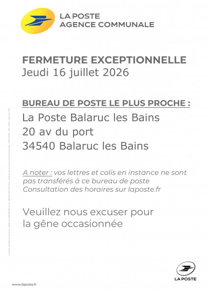 Agence Postale Fermeture Exceptionnelle